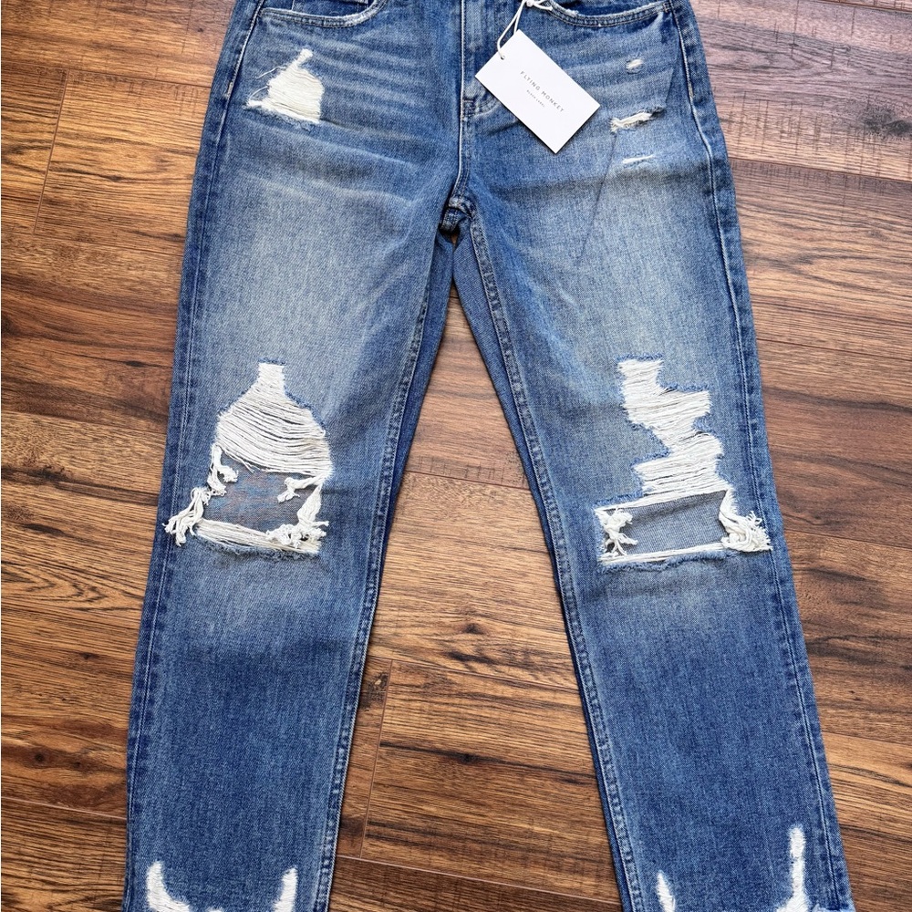 Flying Monkey Blue Distressed Straight Leg Jeans